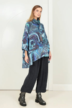 TOPGRIZAS FLARED CRINKLED BLUE REVERIE - SILK SHIRT - 52230